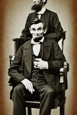 Abraham Lincoln, cleanshaven sitting in a chair in a log cabin holding a top hat background vintage photography, beautiful, Tumblr aesthetic, retro vintage style, HD photography, hyperrealism