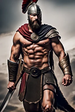 Spartan warrior with beard (all body visible)