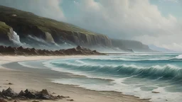 A beach near an ocean and a glacier painted by Henry-Robert Brésil