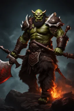 Orc Warrior king carrying a battleaxe