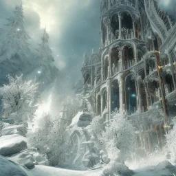 epic fantasy background with ice crystals and semi transparent white snowflakes, majestic, intricate, masterpiece, insanely detailed, 4k resolution, cinematic smooth, intricate details , soft smooth lighting, vivid pastel colors,