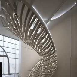 10 Grenelle, biomorphic structure , staircase , morphed with electronic wiring and mixed with lighting, bioluminescence, centrepiece,France, interior design, Les Echos, Le Parisien, LVMH, media division, minimalist, office environment, parametric sculpture, Paris, refined details, staircase , masterpiece of Ora Ito mixed with Asaf Hanuka