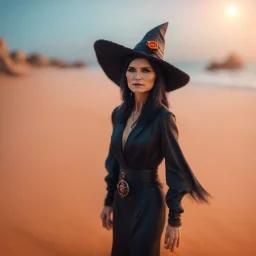 corey feldman as a female witch on a orange sand beach ,bokeh like f/0.8, tilt-shift lens 8k, high detail, smooth render, down-light, unreal engine