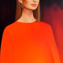 Full body portrait, painting, medium shot lady orange gradient clothing