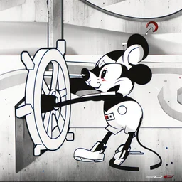 El ratón mikey chibi, colores rojo, negro, azul y blanco