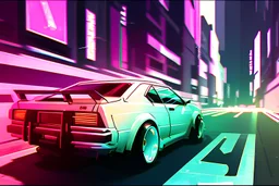 high quality cyberpunk retrowave sketch of Tokyo drift around Jesus Christ