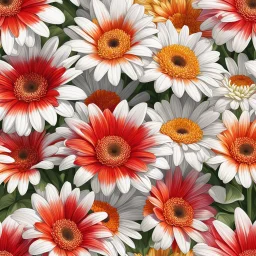 gerbera daisy flower on white background, illustration, seamlessly repeating pattern