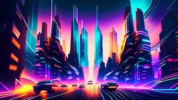 Imagine a futuristic cityscape at dusk, with towering skyscrapers reaching towards the horizon. In the center of the city, a massive holographic sculpture floats effortlessly, emitting a mesmerizing array of colors. The streets below are bustling with high-tech vehicles zooming past, leaving trails of vibrant light trails behind them. Capture the essence of this futuristic cityscape using AI and create a photo that transports viewers into a world where technology and imagination blend seamlessly