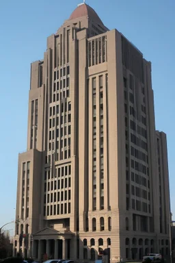 A huge bank building in a huge city