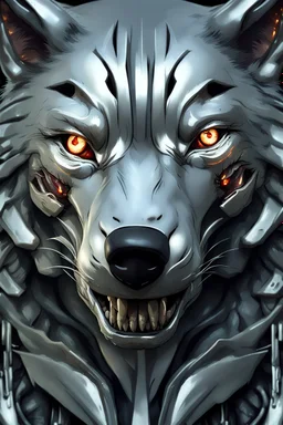 a scary silver wolf, partially cyborg, ultra realistic 12 ugh, dark and eary lighting, digital art, masterpiece