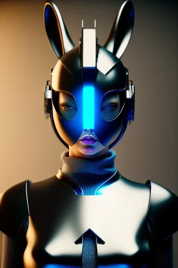 MCU Portrait, Front image, cyberpunk Asian woman rabbit mask, black blue color, latex dress, highly detailed, concept art, smooth, unreal engine 5, god rays, ray tracing, RTX, lumen lighting, ultra detail, volumetric lighting, 3d, finely drawn, high definition, high resolution.