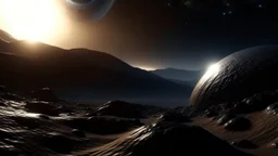 4k, hyper-realistic, Ultra-HD, Ray-tracing, Alien planet, mountainous, Has asteroid belt, milky way, stars, dark, black hole, Sand Worm