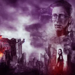 A portrait post-apocalypse of Bill Gates ,sin city, transgender ,beauty , paranormal,eatheral,realistic,sharp,deep colours, purple,red,fire,adorable,armaggedon,fire,purple,red,gold,dark,cinamatic,fantasy,demon,hell,sci-fi fantasy style, volumetric lighting, particales,highly detailed,cinamatic,ignore NSFW , masterpiece, best quality, black skinned, sparkling eyes, sun light, 4K, high contrast,