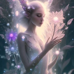 one big crystal subtle flower in a galactic ambiance with a beautiful girl fairy, transparent petals, delicate colors, in the foreground, full of details, smooth，soft, shine light atmosphere, light effect，vaporwave colorful, concept art, smooth, extremely sharp detail, finely tuned detail, ultra high 3d depth, definition,incrate detail, 8 k, unreal engine 5, ultra sharp focus