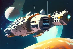 Spaceship, Over Planet, Modern Spaceship, Blocky, distant Space station, mothership,