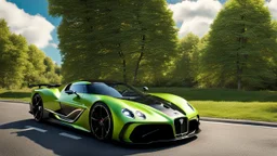 A sleek (((a cross of bentley and koenigsegg jesko))), on street, with hill and trees around, a beautiful clouds and sunny weather, 4K, Superdetailed, No mistakes