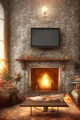 Create an image of a cozy and inviting living room with a fireplace and comfortable seating.