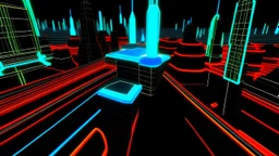 tron legacy, blue, red and orange, city