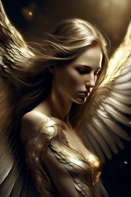 beautiful woman wings angel silver gold air