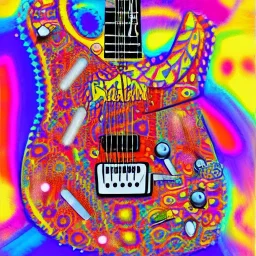 PEACE electric guitar psychedelic hippie trippy acid LSD PEACE GUITAR peacesign ART LIKE '60s Pop Artist Peter Max 69