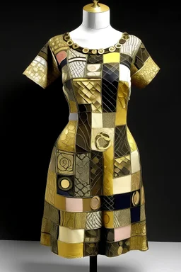 genera vestito corto con tessuto pachorabanne in maglia fatta di quadretti metallici uniti da cerchietti oro solo vestito senza modella