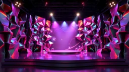 a 3d fractal stage structre made of metallic color 3d structures, pertty artistc background,dynamic lights