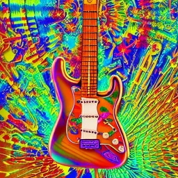 Cadillac PEACE electric guitar PEACE psychedelic hippie trippy acid LSD PEACE stratocaster GUITAR with peace sign in back