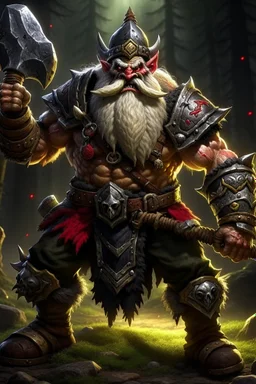 gnome warrior enraged fury berserker fantasy barbarian armored wild savage angry axes cleaver attack striking swinging chopping dual wielding two weapons mad consumed warcraft war