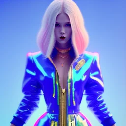 blonde woman, purpurin, minimal latex dress, oversize velvet coat, gradient color, BLUE, PINK, CYAN, neon, insanely detailed, 16k resolution, perfect eyes, cinematic smooth, intricate detail