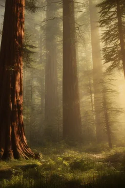 Giant redwood trees in the sun.