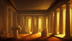 a wide shot, "seven chambers", each represented by a different color, atmosphere is vibrant, Greek architecture, in : the comic style, 18th century, surreal theme, at night