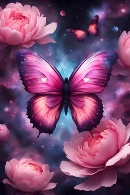 Experience a visually stunning butterfly, rendered in peony tones and complemented by a mesmerizing abstract universe that will leave you in awe