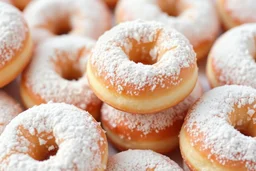 background filled with fresh old-fashioned mini doughnuts covered in powdered sugar