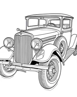 front outline art for an adults coloring page, a customized 1932 Ford Deuce Coupe , white background,detailed sketch style,no color , only use outline, clean art , white background, no shadows and clear well outlined,