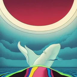 a vibrant ultraclear poster of a big whale, by rene magritte and laurie greasley, etching by gustave dore, colorful flat surreal, ethereal, intricate, sharp focus, illustration, highly detailed, digital painting, concept art, masterpiece