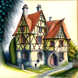 colour pencil medieval house