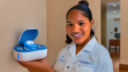 hispanic housekeeping holding airpod case