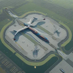 Symmetrical aerial view of an ant-shaped airport, spectacular, impressive, ultra quality, maximalist, 8k 3D