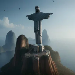 Christ the Redeemer, flying birds, unreal engine 5, cinematic lighting, photorealistic, realistic, hyper detailed, 8k, octane render, cinema 4d