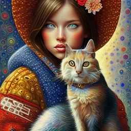 A girl and her cat inspirational styles - Pointillism, Realism and Fauvism