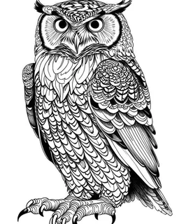 real massive Owl, coloring page, full body (((((white background))))), only use an outline., real style, line art, white color, clean line art, white background, Sketch style