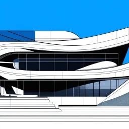 Arte lineal de una casa campestre moderna, estilo Zaha Hadid, minimalista