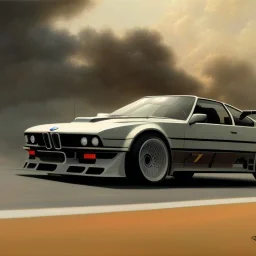 hyperrealism Drawing of 'BMW M1' three quarter frontal aerial view, by gaston bussiere, greg rutkowski, yoji shinkawa, yoshitaka amano, tsutomu nihei, donato giancola, tim hildebrandt,oil on canvas, cinematic composition,Sharp detail,extreme detail,fit full head inside picture,16k