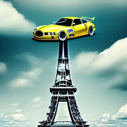 A Tesla's 'Model S Plaid' is racing at top speed, across the 'Tower Bridge', in London. CINEMATIC. WIDE ANGLE LENS.