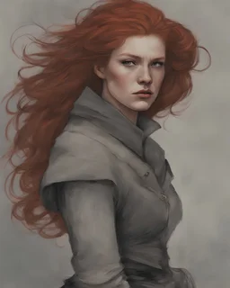 ginger hair vampire Raven. Red hair, sullen, unhappy expression, sour. Hate. Distrust. Seeping shadows like smoke come out gray a. Full body. Arms down at her sides women adult. Nineteen.Very Old man Clint Eastwood subject is a beautiful long long ginger hair female in a style women eye candy