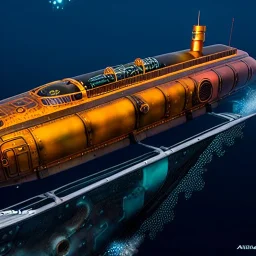 fullbody Drawing of 'sketch of Steampunk Submarine Vehicle',intricate detail,andrea bonelli,Kilian Eng,Ohrai,evan lee,Aleksandr Sidelnikov,KyuYong Eom,three quarters frontal aerial view,toned colors,16k