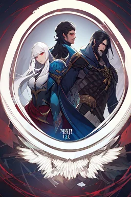 A couple, from the dnd game curse of Strahd. The woman has long white hair and blue eyes, the man has LONG BLACK hair and red eyes, no facial hair.