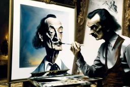 Salvatore Dali is painting a picture of himself