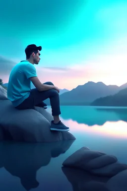 Ultra realistic photo of male sitting on top of a rock next to a body of water concept ,full size, science, technology,future,electric ,futuristic style, design, practicality,manufacturability,performance, performance, HOF, professional photographer, captured with professional DSLR camera, trending on Artstation, 64k, full size, ultra detailed, ultra accurate detailed, bokeh lighting, surrealism, background,(((realism, realistic, realphoto, photography, portrait, , realistic, beautiful, elegan