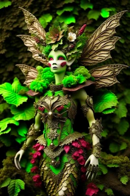 Forest fairy with textured leaves and floral armour